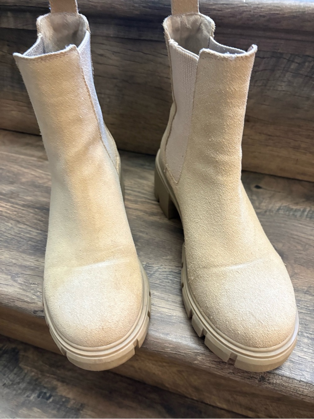 Steve Madden Cream Suede Chelsea Lug Ankle Boots